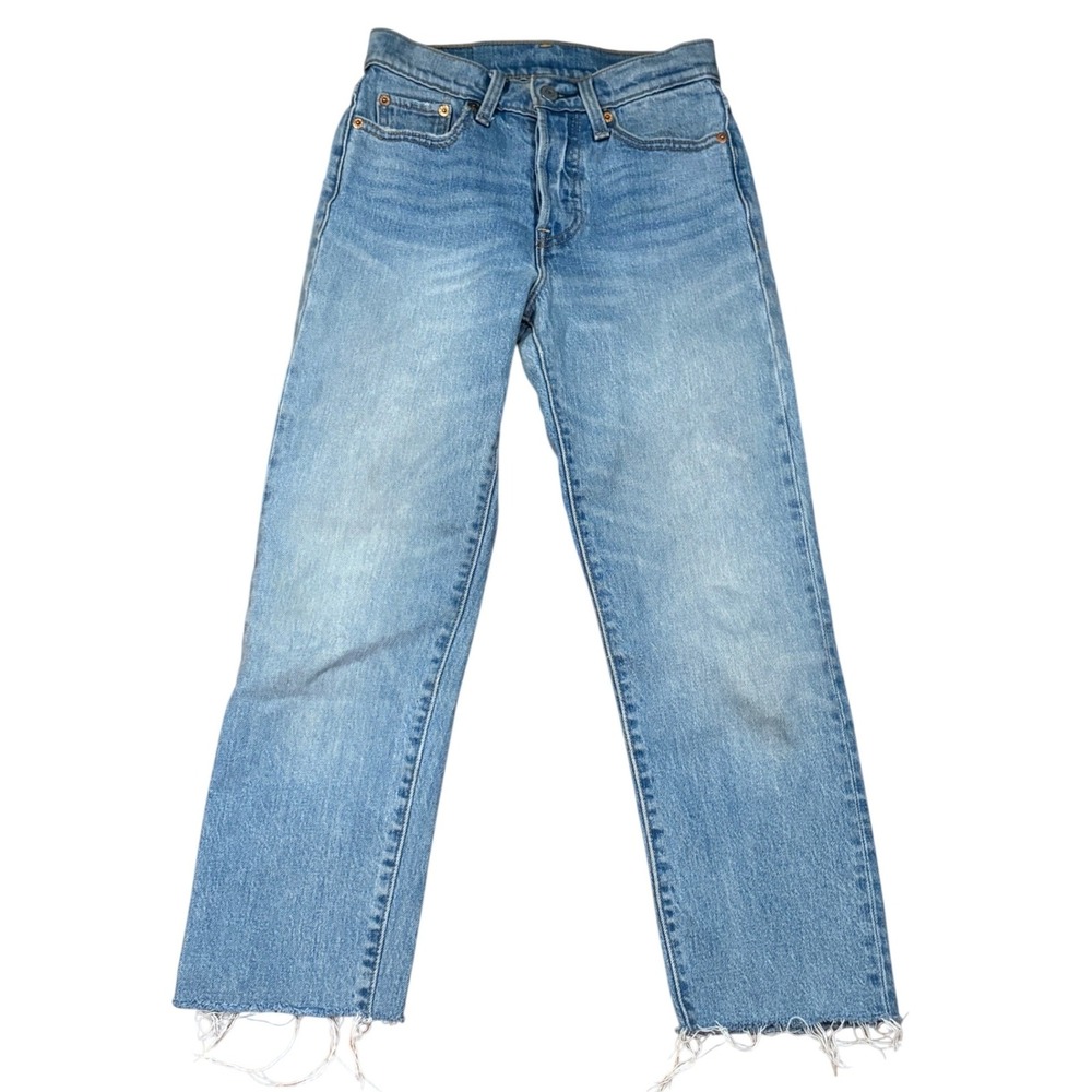 Levi's Jeans Women 24 Blue Wedgie Straight High Rise Raw Hem Light Wash Denim